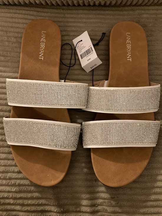 Lane Bryant Shoes - Lane Bryant Silver Crystal Double-Strap Slide Sandals 10 WIDE